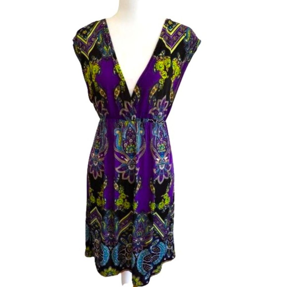 Purple Slinky Sexy V-Neck Plunge Dress / Size Med